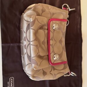 Vintage Coach Beige and Pink Signature Shoulder Bag